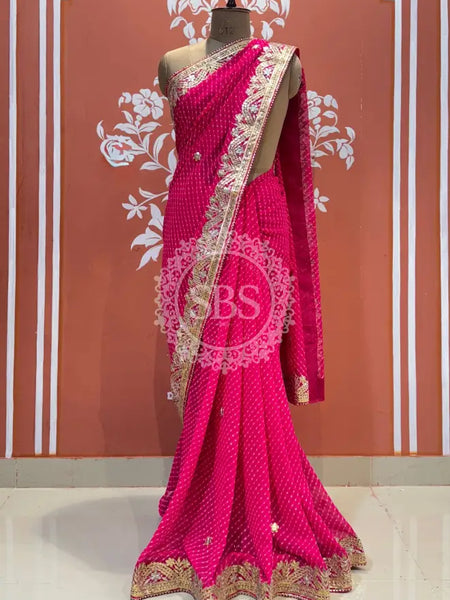 MOTHRA LEHERIYA GOTA PATTI SAREE Pink / Free Size