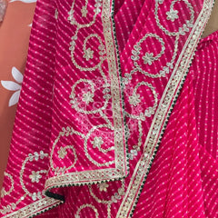 MOTHRA LEHERIYA GOTA PATTI SAREE Pink / Free Size