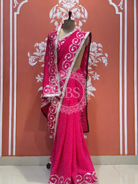 MOTHRA LEHERIYA GOTA PATTI SAREE Pink / Free Size