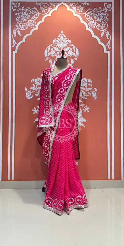 MOTHRA LEHERIYA GOTA PATTI SAREE Pink / Free Size