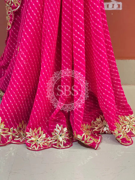 MOTHRA LEHERIYA GOTA PATTI SAREE Pink / Free Size