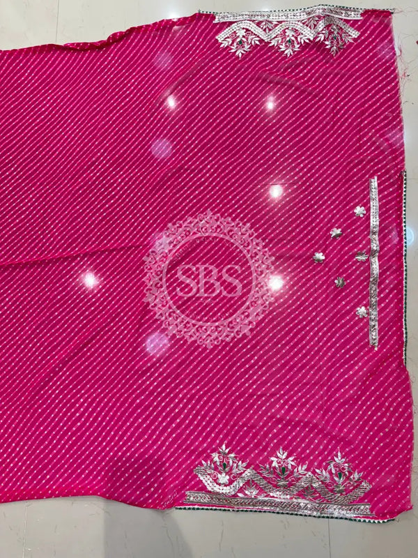 MOTHRA LEHERIYA GOTA PATTI SAREE Pink / Free Size
