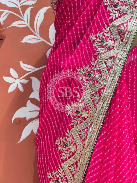 MOTHRA LEHERIYA GOTA PATTI SAREE Pink / Free Size
