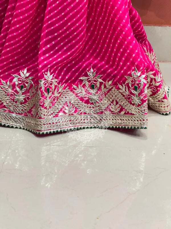MOTHRA LEHERIYA GOTA PATTI SAREE Pink / Free Size