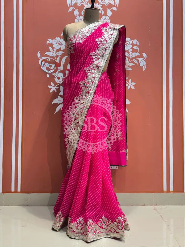 MOTHRA LEHERIYA GOTA PATTI SAREE Pink / Free Size