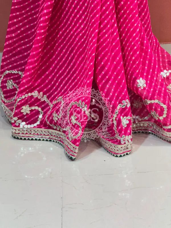 MOTHRA LEHERIYA GOTA PATTI SAREE Pink / Free Size