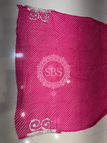 MOTHRA LEHERIYA GOTA PATTI SAREE Pink / Free Size