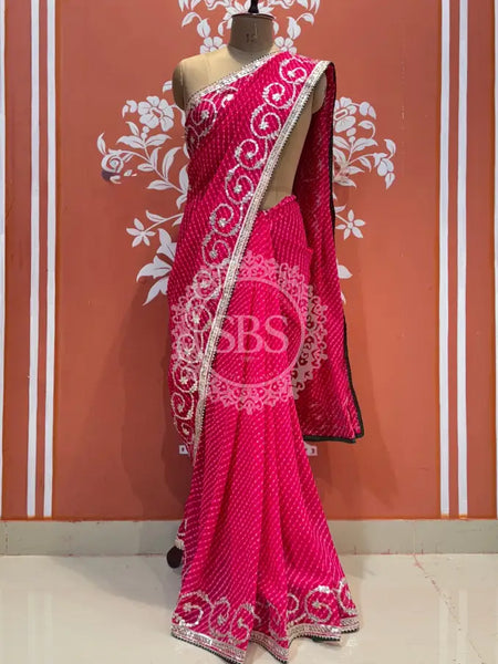 MOTHRA LEHERIYA GOTA PATTI SAREE Pink / Free Size