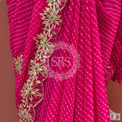 MOTHRA LEHERIYA GOTA PATTI SAREE Pink / Free Size