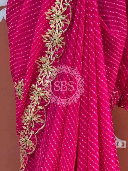 MOTHRA LEHERIYA GOTA PATTI SAREE Pink / Free Size