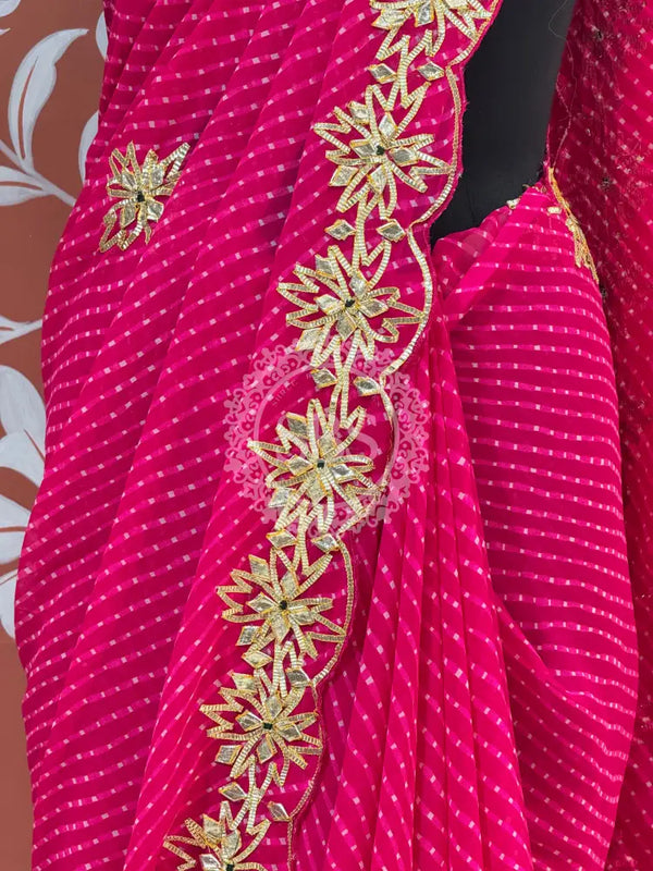 MOTHRA LEHERIYA GOTA PATTI SAREE Pink / Free Size