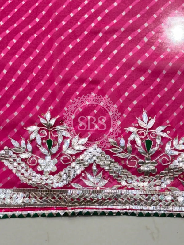 MOTHRA LEHERIYA GOTA PATTI SAREE Pink / Free Size