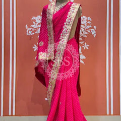 MOTHRA LEHERIYA GOTA PATTI SAREE Pink / Free Size