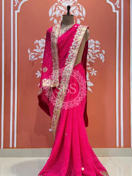 MOTHRA LEHERIYA GOTA PATTI SAREE Pink / Free Size
