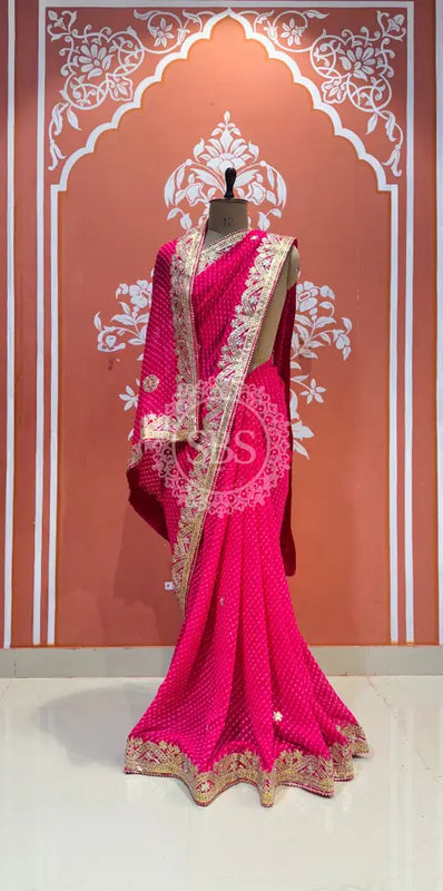 MOTHRA LEHERIYA GOTA PATTI SAREE Pink / Free Size