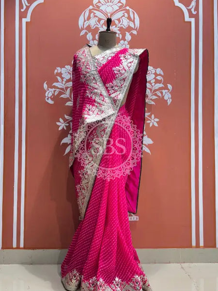 MOTHRA LEHERIYA GOTA PATTI SAREE Pink / Free Size