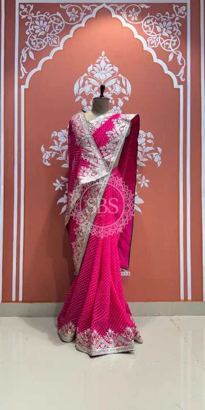 MOTHRA LEHERIYA GOTA PATTI SAREE Pink / Free Size