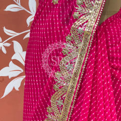 MOTHRA LEHERIYA GOTA PATTI SAREE Pink / Free Size