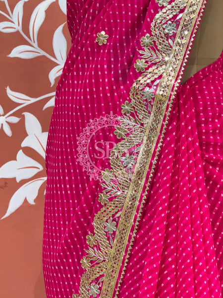 MOTHRA LEHERIYA GOTA PATTI SAREE Pink / Free Size