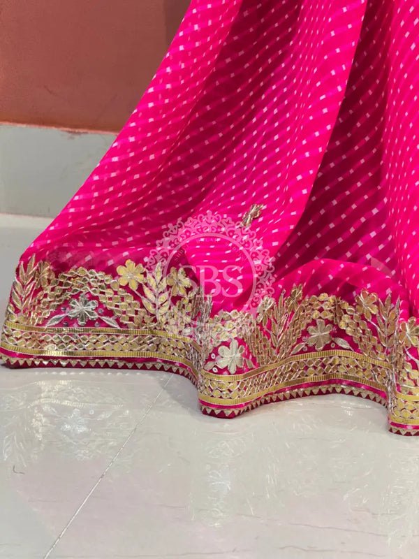 MOTHRA LEHERIYA GOTA PATTI SAREE Pink / Free Size