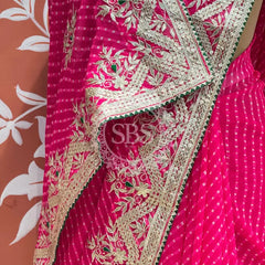 MOTHRA LEHERIYA GOTA PATTI SAREE Pink / Free Size