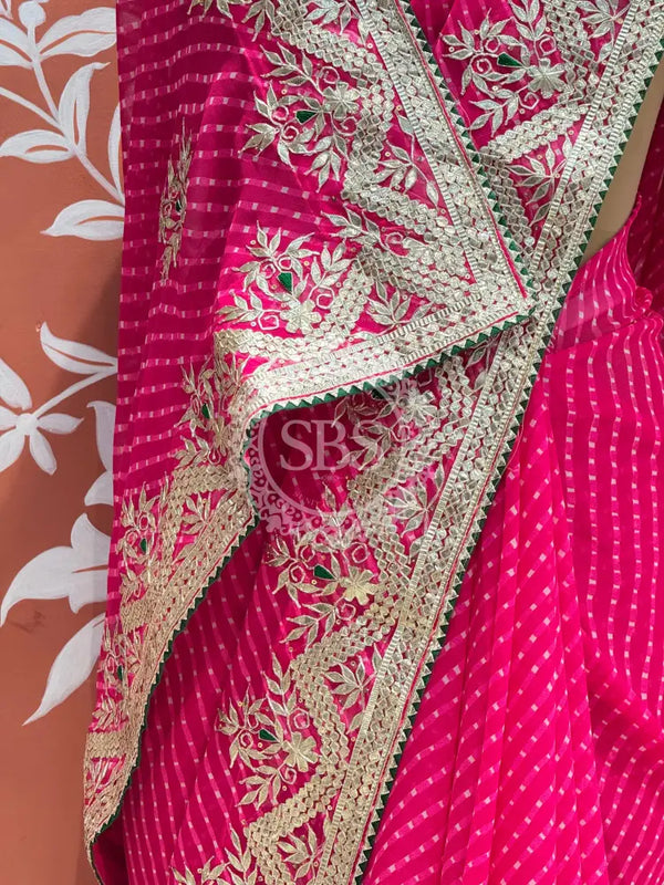 MOTHRA LEHERIYA GOTA PATTI SAREE Pink / Free Size
