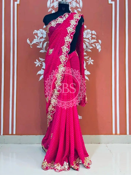 MOTHRA LEHERIYA GOTA PATTI SAREE Pink / Free Size