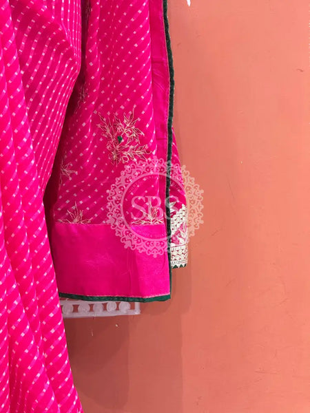 MOTHRA LEHERIYA GOTA PATTI SAREE Pink / Free Size