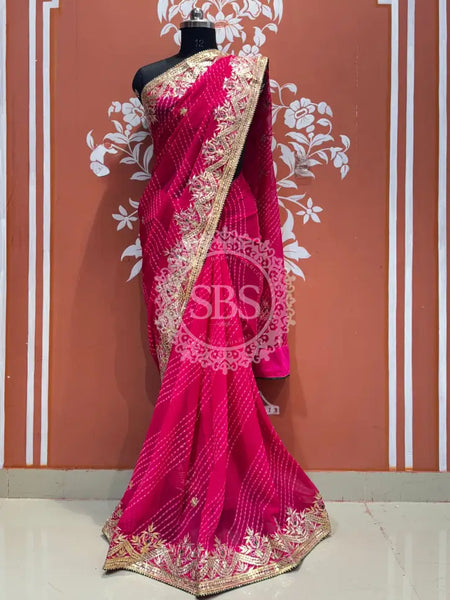 MOTHRA LEHERIYA MAYURA CXC GEORGETTE SAREE Maroon / Free Size