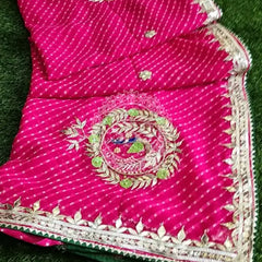 MOTHRA PINK LEHERIYA GOTA PATTI WORK SAREE Pink / Free Size