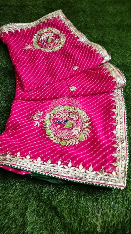 MOTHRA PINK LEHERIYA GOTA PATTI WORK SAREE Pink / Free Size