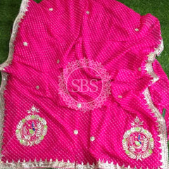 MOTHRA PINK LEHERIYA GOTA PATTI WORK SAREE Pink / Free Size