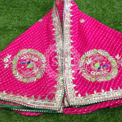 MOTHRA PINK LEHERIYA GOTA PATTI WORK SAREE Pink / Free Size