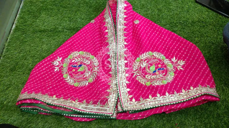MOTHRA PINK LEHERIYA GOTA PATTI WORK SAREE Pink / Free Size