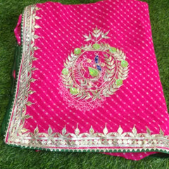 MOTHRA PINK LEHERIYA GOTA PATTI WORK SAREE Pink / Free Size