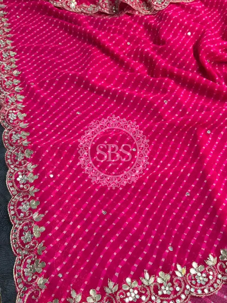 MOTHRA PINK LEHERIYA SAREE Pink / Free Size