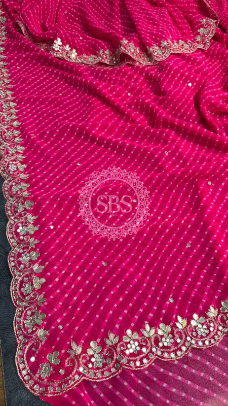 MOTHRA PINK LEHERIYA SAREE Pink / Free Size
