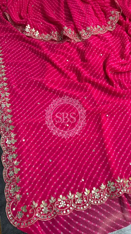 MOTHRA PINK LEHERIYA SAREE Pink / Free Size