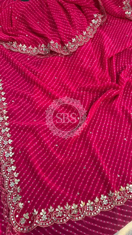 MOTHRA PINK LEHERIYA SAREE Pink / Free Size