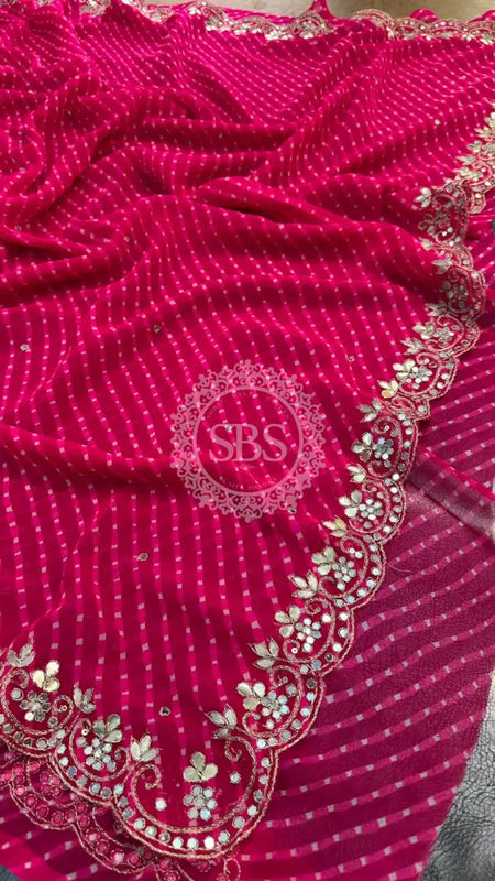 MOTHRA PINK LEHERIYA SAREE Pink / Free Size