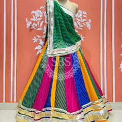 MULTICOLOR MOTHRA FULL FLARED LEHENGA Green / Free Size