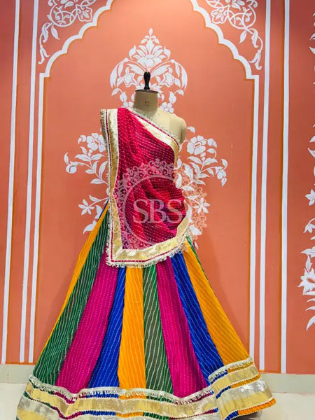 MULTICOLOR MOTHRA FULL FLARED LEHENGA Rani / Free Size