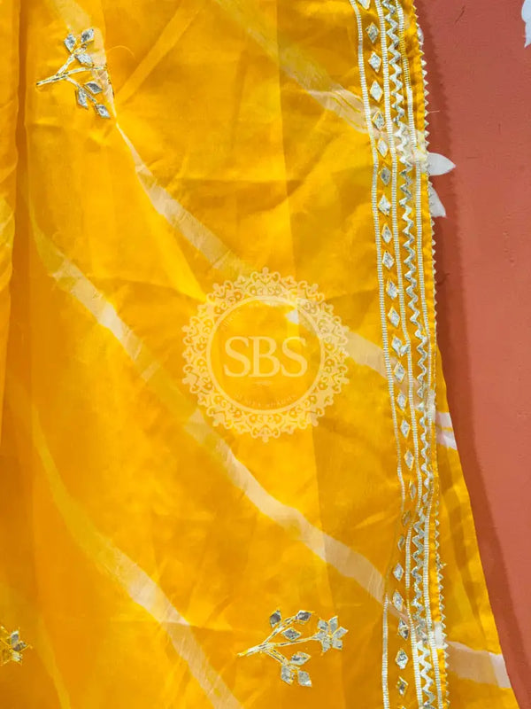 ORGANZA GOTA PATTI LEHERIYA HANDWORK SAREE