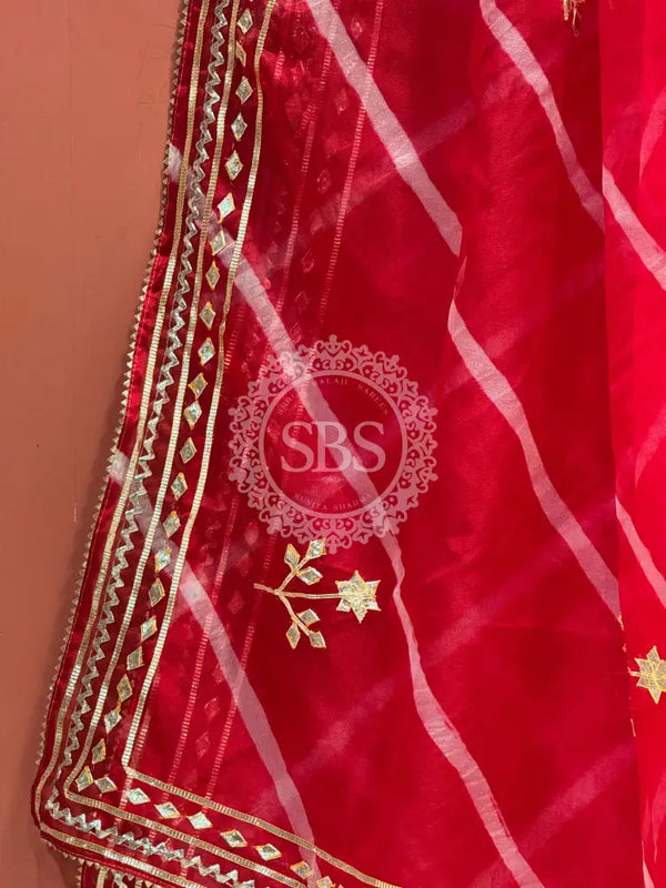 ORGANZA GOTA PATTI LEHERIYA HANDWORK SAREE