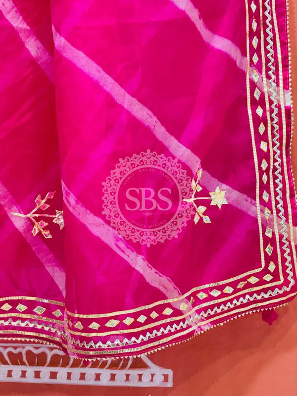 ORGANZA GOTA PATTI LEHERIYA HANDWORK SAREE