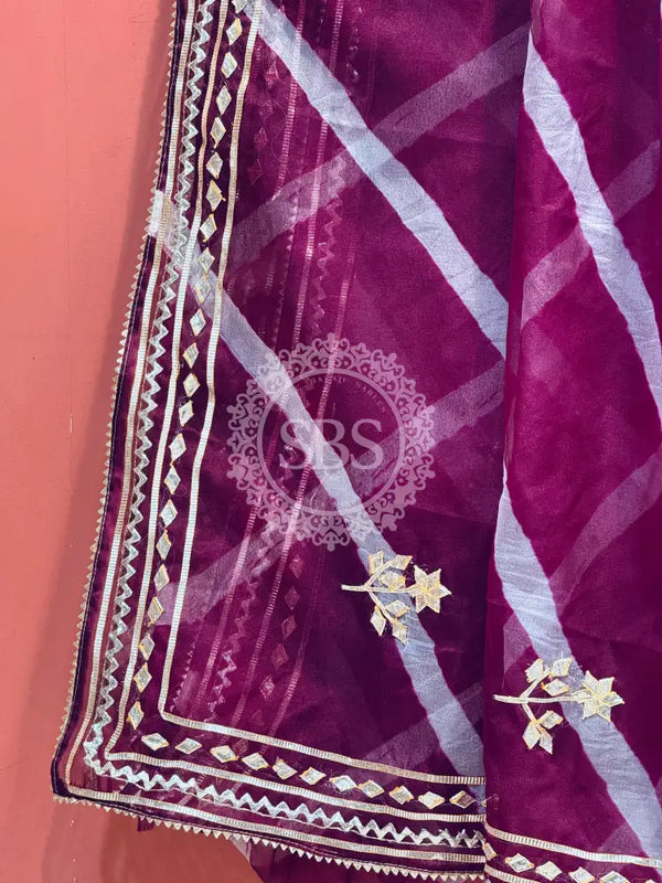 ORGANZA GOTA PATTI LEHERIYA HANDWORK SAREE
