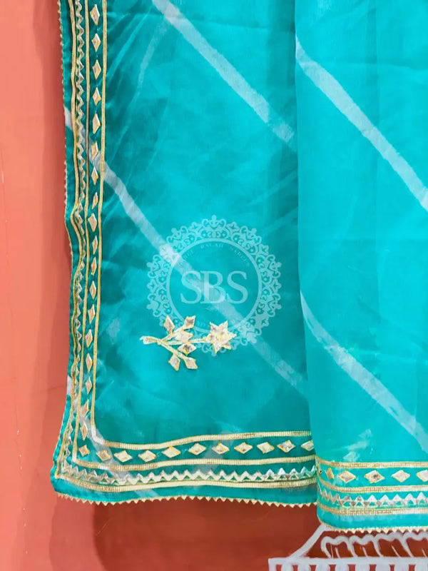 ORGANZA GOTA PATTI LEHERIYA HANDWORK SAREE