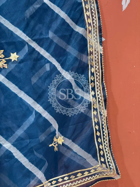 ORGANZA GOTA PATTI LEHERIYA HANDWORK SAREE
