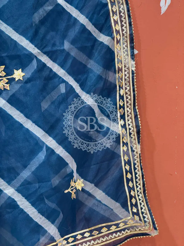ORGANZA GOTA PATTI LEHERIYA HANDWORK SAREE