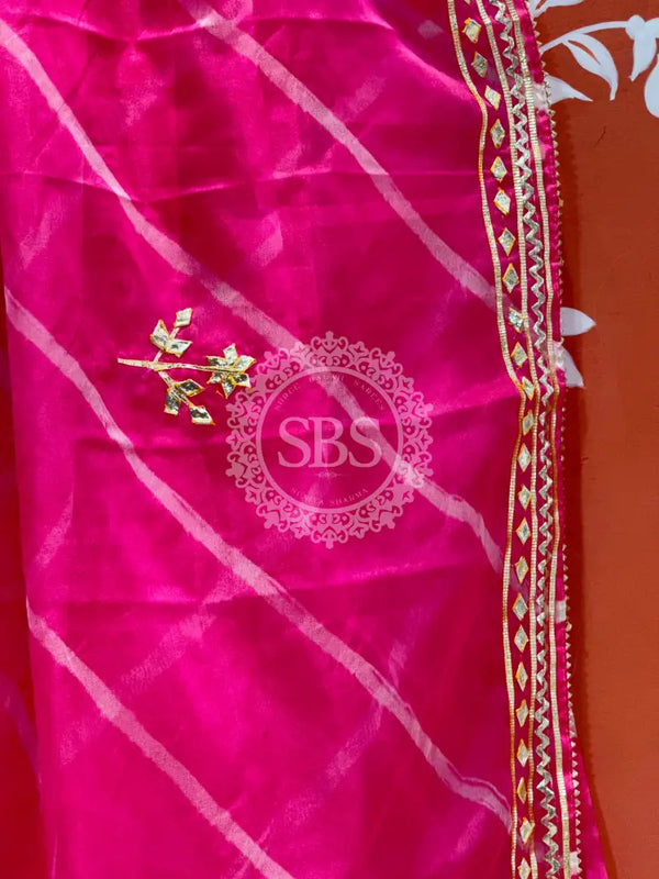 ORGANZA GOTA PATTI LEHERIYA HANDWORK SAREE